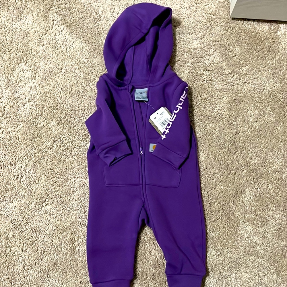 Carhartt girls long sleeve fleece zip front hooded coverall